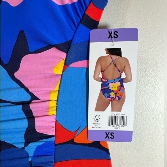 NWT Nautica Women’s Shirred One Piece Brightly Colored Swimsuit Size X-Small - Picture 7 of 16